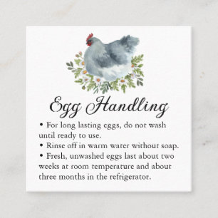 Tarjeta De Visita Cuadrada Instrucciones de Manejo de Huevos Floral Gallina