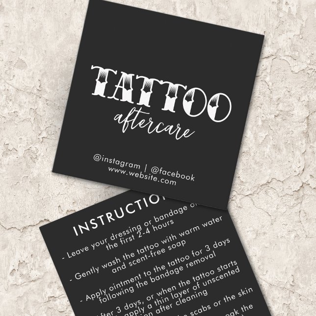 Tarjeta De Visita Cuadrada Instrucciones de poscuidado de artistas profesiona (Tattoo Professional Artist Aftercare Instructions Square Business Card)