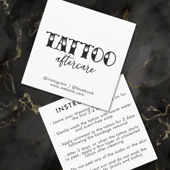 Tarjeta De Visita Cuadrada Instrucciones de poscuidado de artistas profesiona (Tattoo Professional Artist Aftercare Instructions Square Business Card)