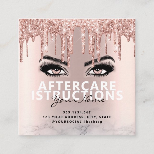 Tarjeta De Visita Cuadrada Instrucciones de poscuidado Lash Espacio de texto  (Anverso)