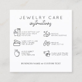 Tarjeta De Visita Cuadrada Instrucciones para cuidado de joyas elegantes de p