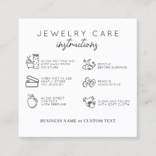 Tarjeta De Visita Cuadrada Instrucciones para cuidado de joyas elegantes de p