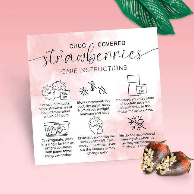 Tarjeta De Visita Cuadrada Instrucciones para el cuidado de fresas de chocola (Subido por el creador)