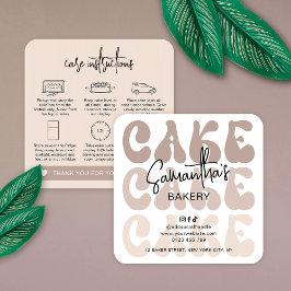 Tarjeta De Visita Cuadrada Instrucciones para el cuidado de pasteles de moda