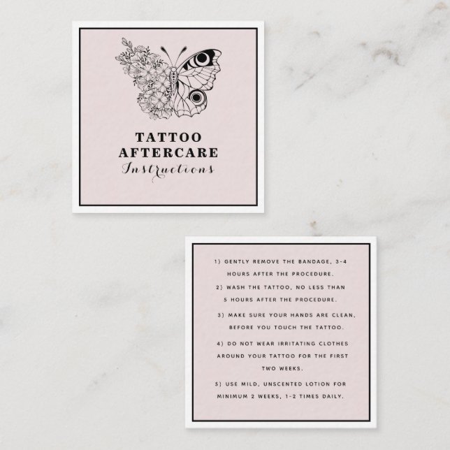 Tarjeta De Visita Cuadrada Instrucciones para el cuidado posterior del tatuaj (Anverso / Reverso)