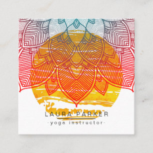 Tarjeta De Visita Cuadrada Instructor amarillo rojo de la yoga de la mandala