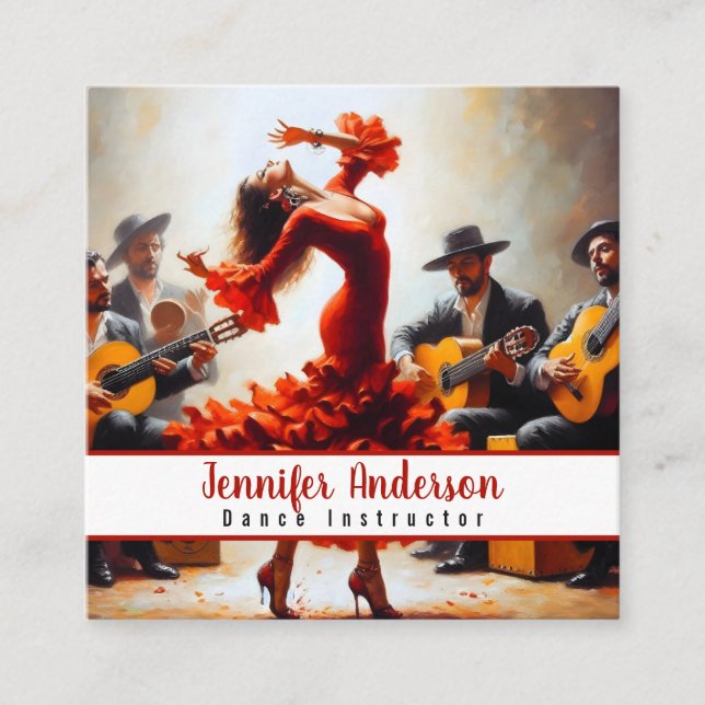 Tarjeta De Visita Cuadrada Instructor de danza Banda Flamenco (Anverso)