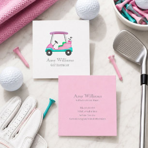 Tarjeta De Visita Cuadrada Instructor de Golf Carrito de Golf de Cuero Rosa E