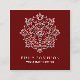 Tarjeta De Visita Cuadrada Instructor de la yoga de la mandala de Borgoña