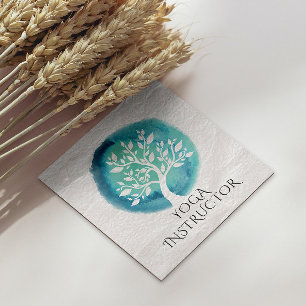 Tarjeta De Visita Cuadrada Instructor de Meditación de Yoga Elegante Árbol Bl