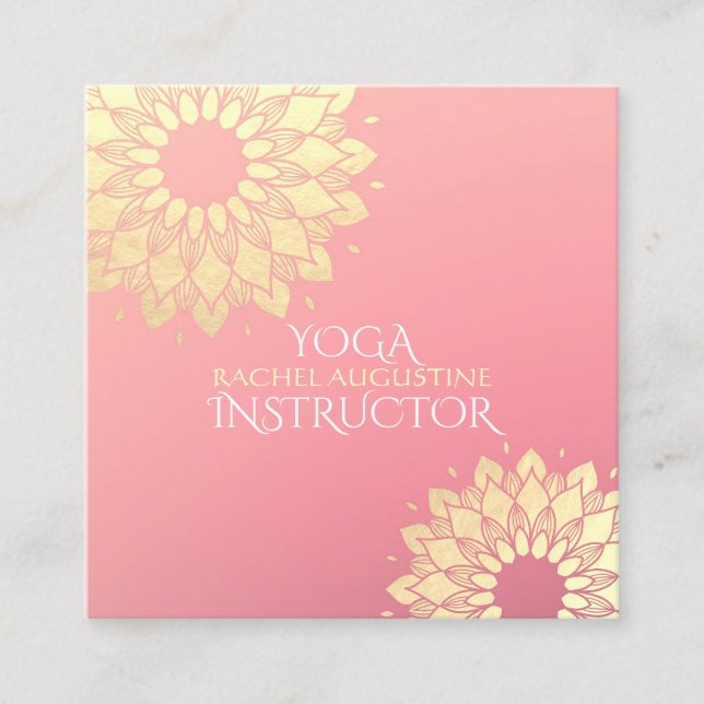 Tarjeta De Visita Cuadrada Instructor de Meditación de Yoga Gold Floral Manda (Anverso)