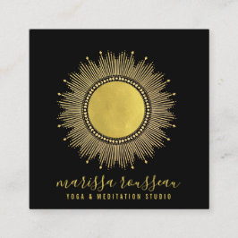 Tarjeta De Visita Cuadrada Instructor de Meditación de Yoga Gold Sun Mandala