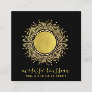 Tarjeta De Visita Cuadrada Instructor de Meditación de Yoga Gold Sun Mandala 