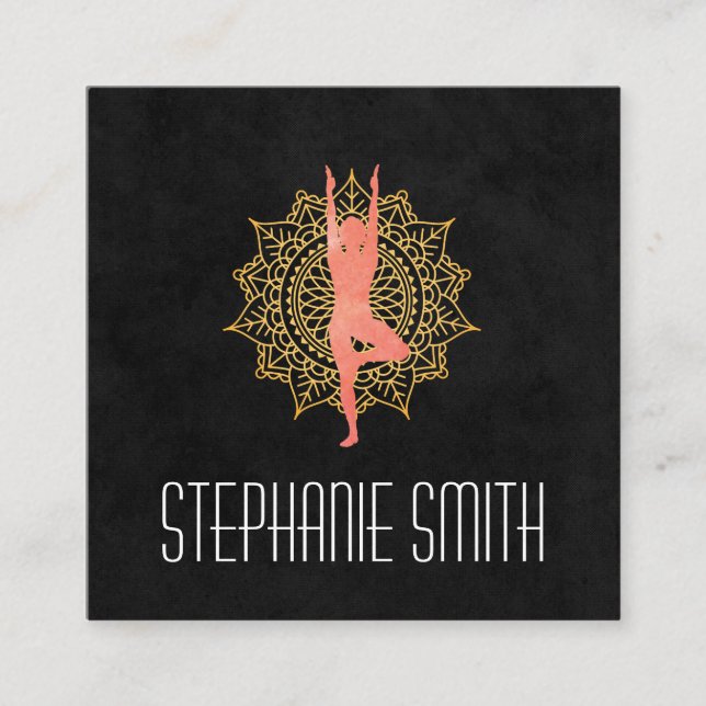 Tarjeta De Visita Cuadrada Instructor de Meditación de Yoga | Mandala (Anverso)