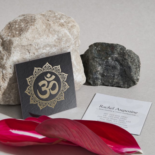 Tarjeta De Visita Cuadrada Instructor de Meditación YOGA Oro Negro OM Mandala (Subido por el creador)
