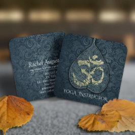 Tarjeta De Visita Cuadrada Instructor de Yoga Black & Gold Símbolo OM Hoja de