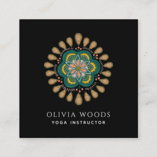Tarjeta De Visita Cuadrada Instructor de Yoga Boho Floral Mandala