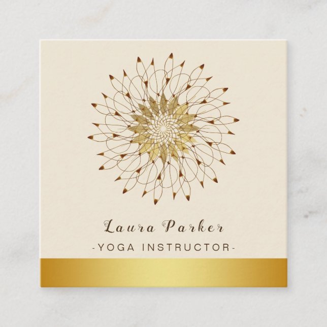 Tarjeta De Visita Cuadrada Instructor de Yoga Classic Mandala Lotus Floral (Anverso)