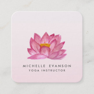 Tarjeta De Visita Cuadrada Instructor de yoga de Lotus Floral Elegante Rubor