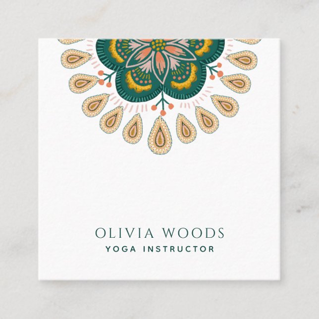 Tarjeta De Visita Cuadrada Instructor de yoga de Mandala (Anverso)