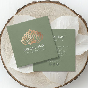 Tarjeta De Visita Cuadrada Instructor de yoga Gold Lotus
