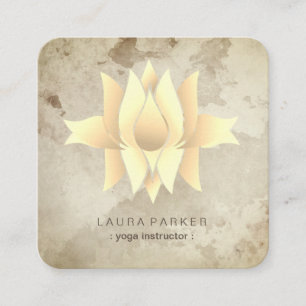 Tarjeta De Visita Cuadrada Instructor de yoga Lotus Gold Marble Elegante