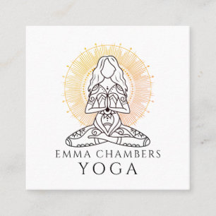 Tarjeta De Visita Cuadrada Instructor de yoga Lotus Pose Gold Mandala