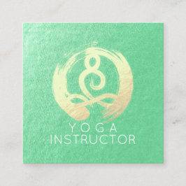 Tarjeta De Visita Cuadrada Instructor de Yoga Meditación de Oro Verde Pose ZE