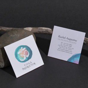 Tarjeta De Visita Cuadrada Instructor de Yoga Meditación Símbolo Om Acuarela