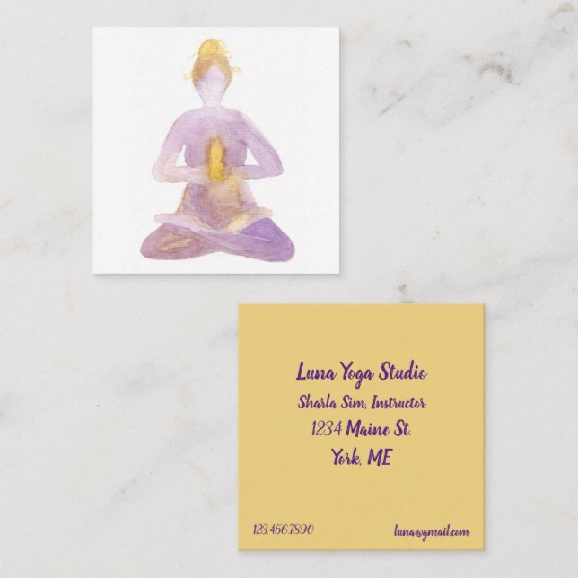Tarjeta De Visita Cuadrada Instructor de yoga Pilates Clase Lotus Pose (Anverso / Reverso)