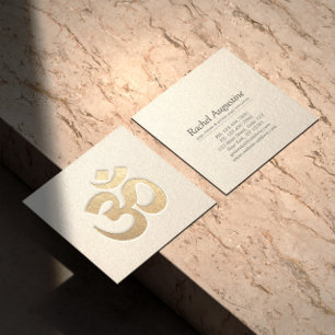 Tarjeta De Visita Cuadrada Instructor de Yoga Símbolo OM en Relieve Blanco y