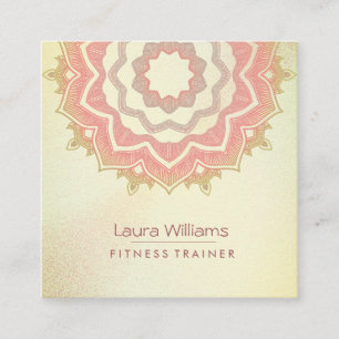 Tarjeta De Visita Cuadrada Instructor rosado de la yoga del oro de la flor de