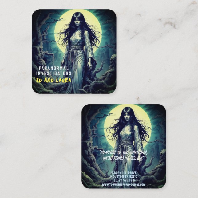 Tarjeta De Visita Cuadrada Investigador paranormal Fantasma embrujada (Anverso / Reverso)