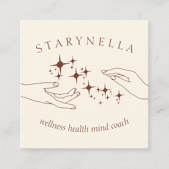 Tarjeta De Visita Cuadrada Ivory Terracotta Estrellas Energía Manos Terapia R (Anverso)