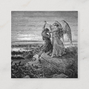 Tarjeta De Visita Cuadrada Jacob Luchando Con El Ángel Gustave Dore 1855