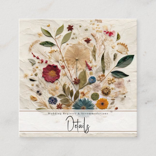 Tarjeta De Visita Cuadrada Jardín caprichoso con flores de Boda bohemio (Anverso)