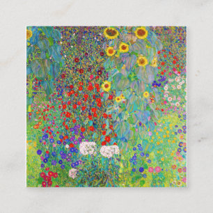 Tarjeta De Visita Cuadrada Jardín De Granjas Con Girasoles Gustav Klimt