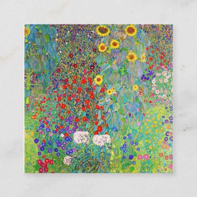 Tarjeta De Visita Cuadrada Jardín De Granjas Con Girasoles Gustav Klimt (Anverso)