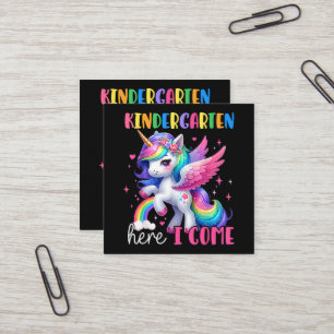Tarjeta De Visita Cuadrada Jardín de Infancia Aquí Voy Unicornio Vuelta al Co