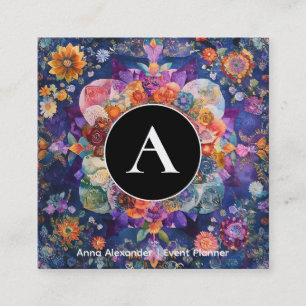 Tarjeta De Visita Cuadrada Jardín en Movimiento Diseño de Mandala Floral