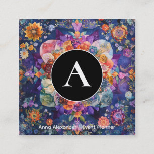 Tarjeta De Visita Cuadrada Jardín en Movimiento Diseño de Mandala Floral