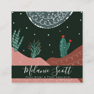 Tarjeta De Visita Cuadrada Jardín Ilustrado de Duna de Cactus Planta Asistent