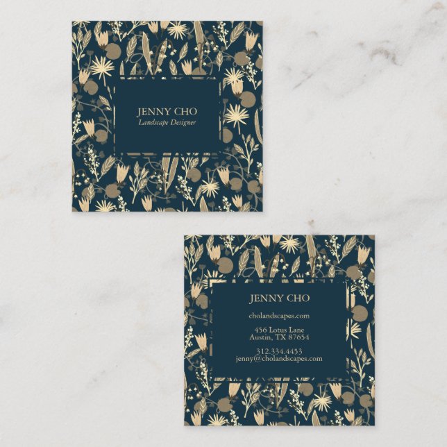 Tarjeta De Visita Cuadrada Jardín Nocturno Plantas Botánicas Florales Moda mo (Anverso / Reverso)