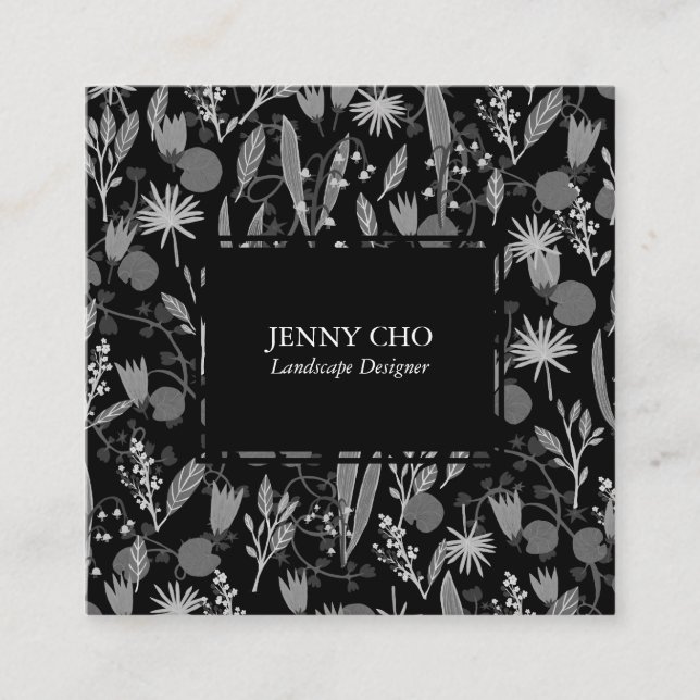 Tarjeta De Visita Cuadrada Jardín Nocturno Plantas Botánicas Florales Moda mo (Anverso)