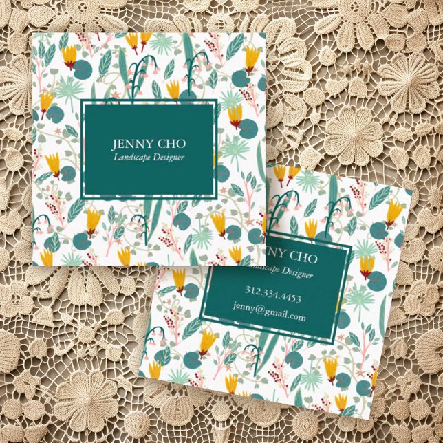 Tarjeta De Visita Cuadrada Jardiner Landscaping Plantas de jardinería Guay mo (Sweet handmade botanical pattern on these custom square business cards)
