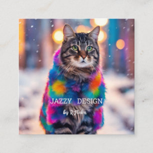 Tarjeta De Visita Cuadrada Jazzy Kitty con abrigo de piel