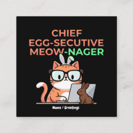 Tarjeta De Visita Cuadrada Jefe Egg-secutivo Meow-Nager Gato Divertido de Pas