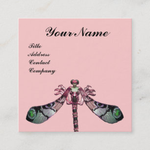Tarjeta De Visita Cuadrada JEWEL DE LA MUJER DRAGONFLY, Verde, Rosa Negro
