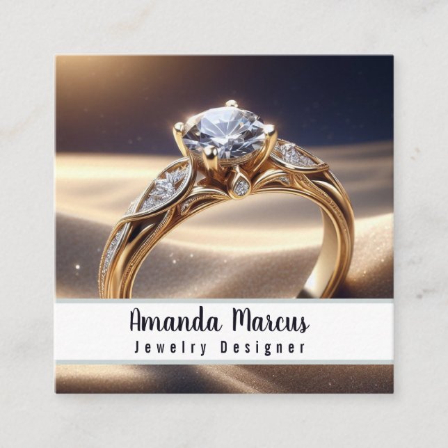 Tarjeta De Visita Cuadrada Jeweler Jewelry Designer Diamond Ring (Anverso)