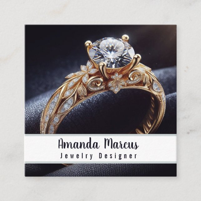 Tarjeta De Visita Cuadrada Jeweler Jewelry Designer Diamond Ring (Anverso)